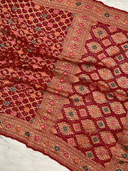 Pure Georgette Banarasi Bandhej Handloom Saree - Meenakari - The Handlooms
