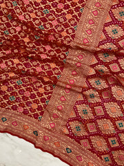 Pure Georgette Banarasi Bandhej Handloom Saree - Meenakari - The Handlooms