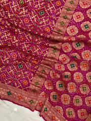 Pure Georgette Banarasi Bandhej Handloom Saree - Meenakari - The Handlooms