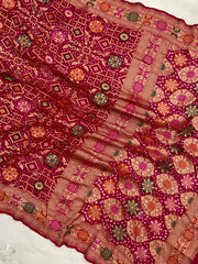 Pure Georgette Banarasi Bandhej Handloom Saree - Meenakari - The Handlooms