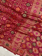 Pure Georgette Banarasi Bandhej Handloom Saree - Meenakari - The Handlooms