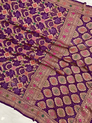Pure Georgette Banarasi Bandhej Handloom Saree - Meenakari - The Handlooms