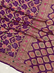 Pure Georgette Banarasi Bandhej Handloom Saree - Meenakari - The Handlooms