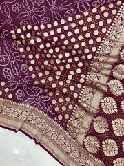 Pure Georgette Banarasi Bandhej Handloom Saree - Water Zari - The Handlooms