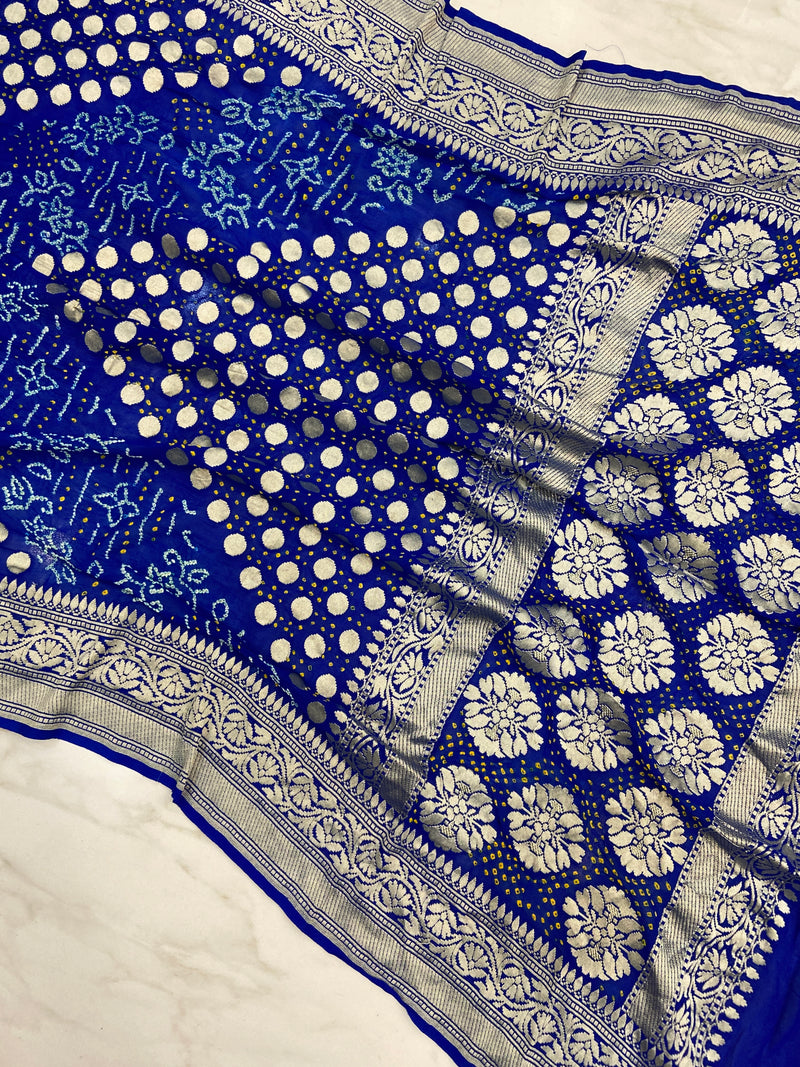 Pure Georgette Banarasi Bandhej Handloom Saree - Water Zari - The Handlooms