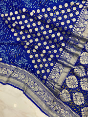 Pure Georgette Banarasi Bandhej Handloom Saree - Water Zari - The Handlooms