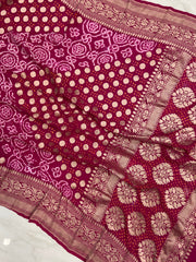 Pure Georgette Banarasi Bandhej Handloom Saree - Water Zari - The Handlooms