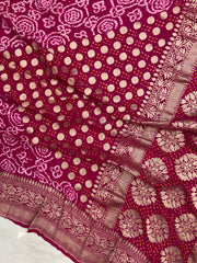Pure Georgette Banarasi Bandhej Handloom Saree - Water Zari - The Handlooms