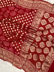 Pure Georgette Banarasi Bandhej Handloom Saree - Water Zari - The Handlooms