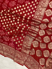 Pure Georgette Banarasi Bandhej Handloom Saree - Water Zari - The Handlooms