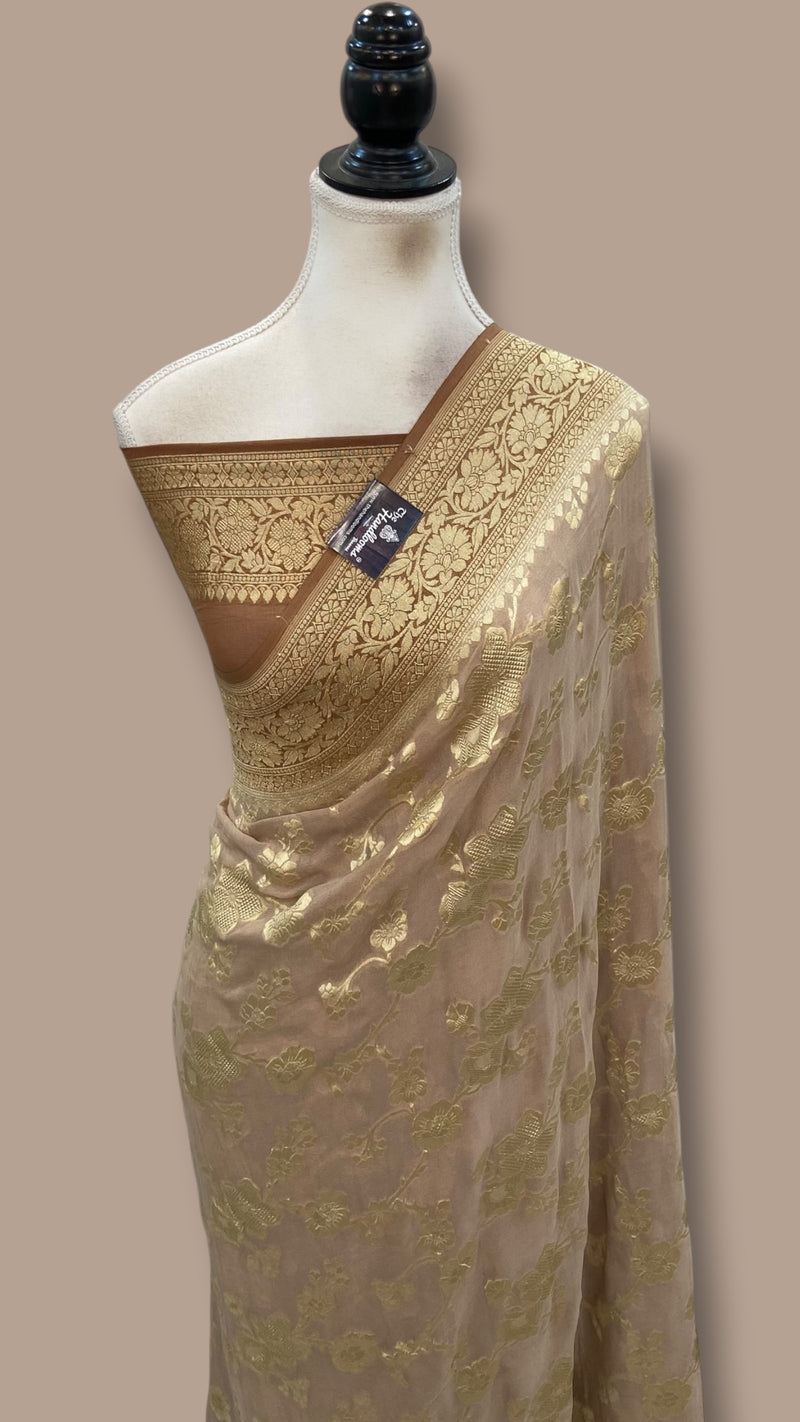Pure Khaddi Georgette Handloom Banarasi Saree - Water Zari - The Handlooms