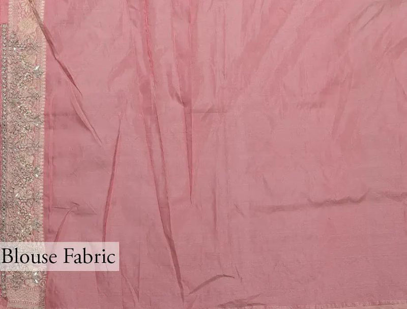 Pink Pure Katan Silk Banarasi Handloom Saree with Zardozi Gota Patti Handwork - The Handlooms