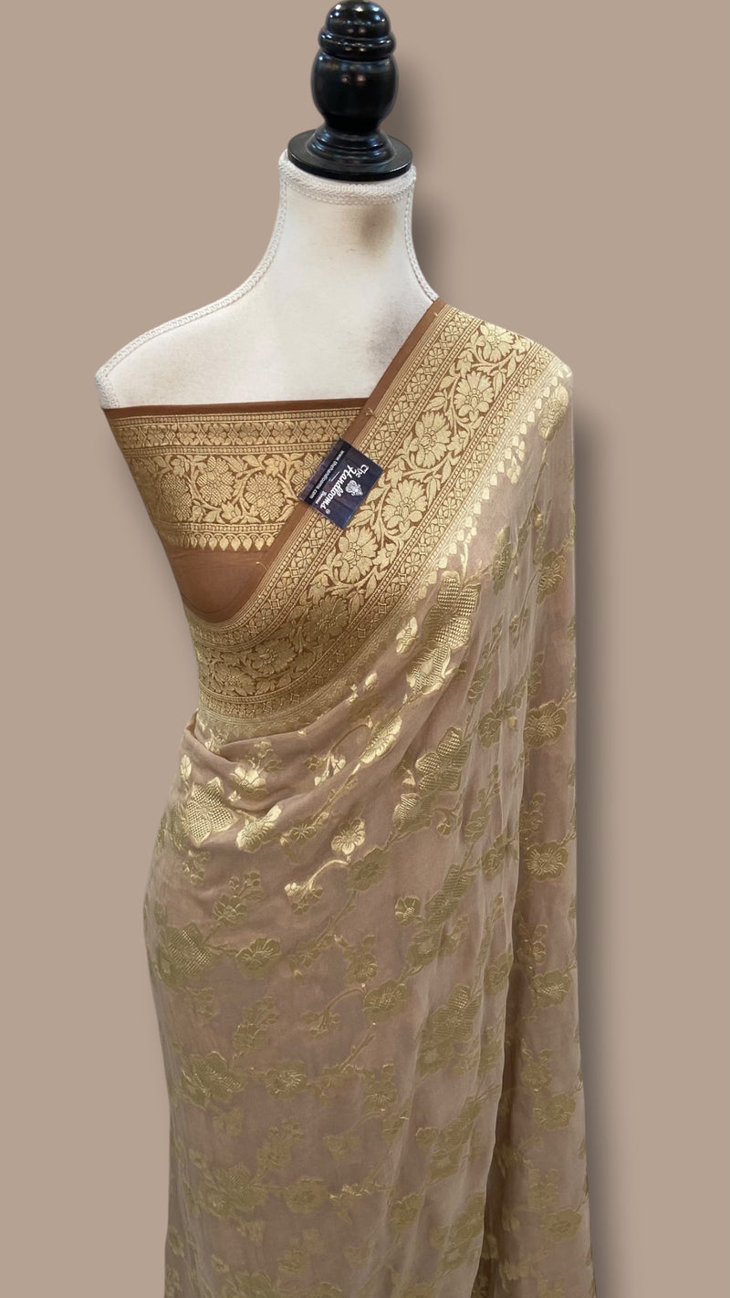 Pure Khaddi Georgette Handloom Banarasi Saree - Water Zari - The Handlooms