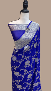 Pure Khaddi Georgette Handloom Banarasi Saree - All over sona roopa Jaal Work - The Handlooms