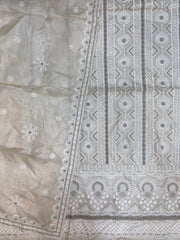 Pure Tussar Chikankari Handloom Banarasi Dress Material - The Handlooms