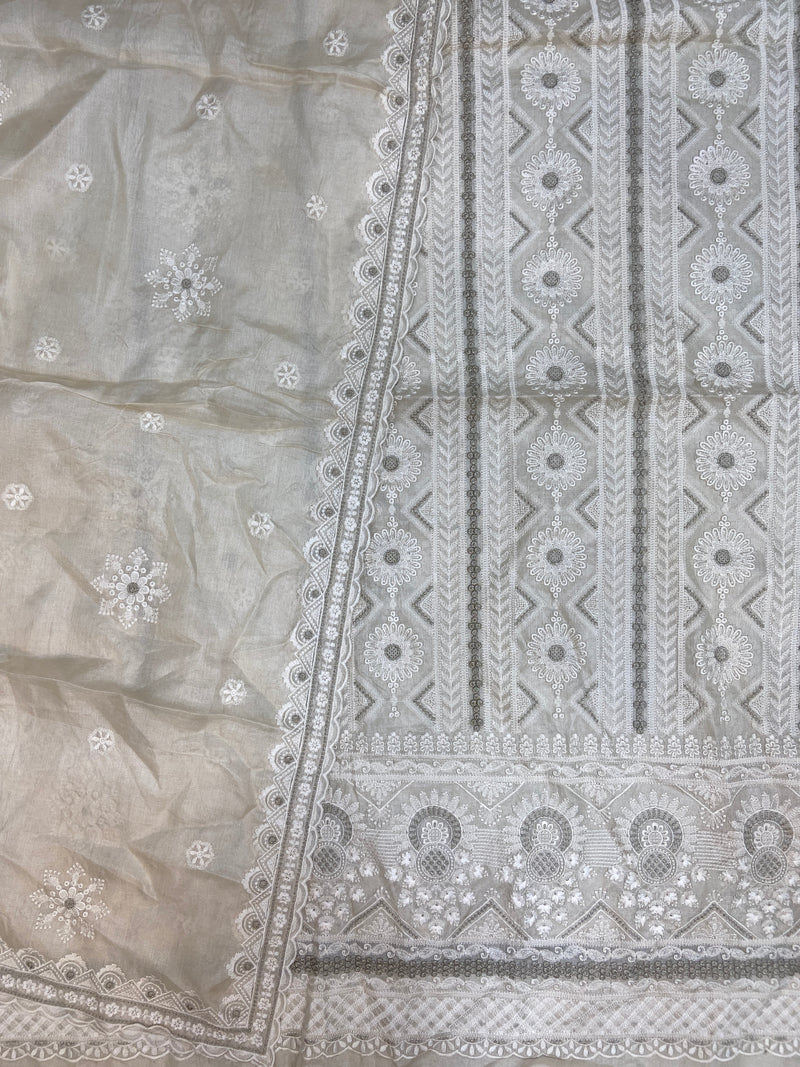 Pure Tussar Chikankari Handloom Banarasi Dress Material - The Handlooms
