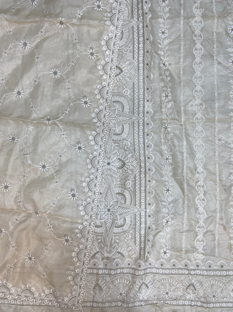 Pure Tussar Chikankari Handloom Banarasi Dress Material - The Handlooms
