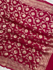 Hot Pink Pure Khaddi Georgette Handloom Dupatta - The Handlooms