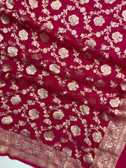 Hot Pink Pure Khaddi Georgette Handloom Dupatta - The Handlooms