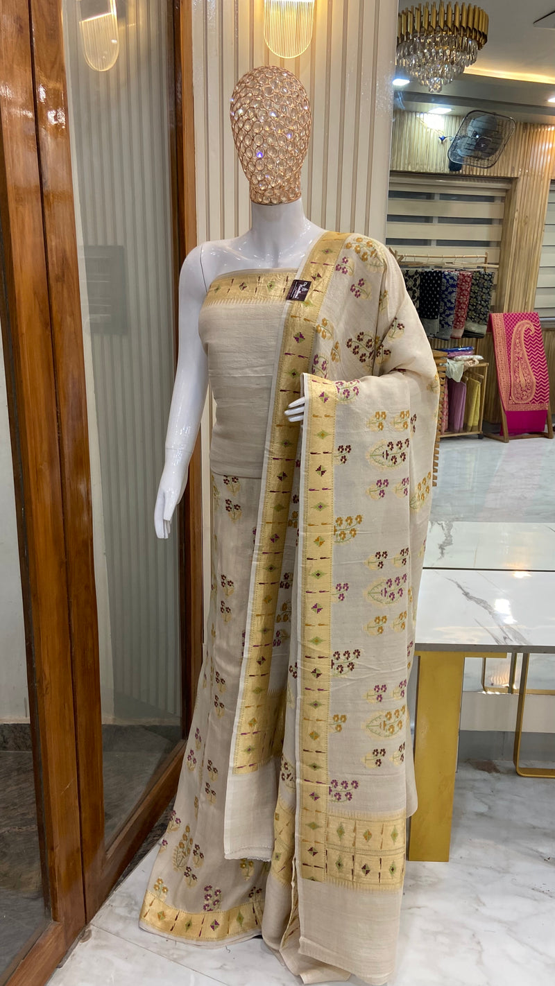 Pure Tussar Georgette Handloom Banarasi Lehenga - The Handlooms