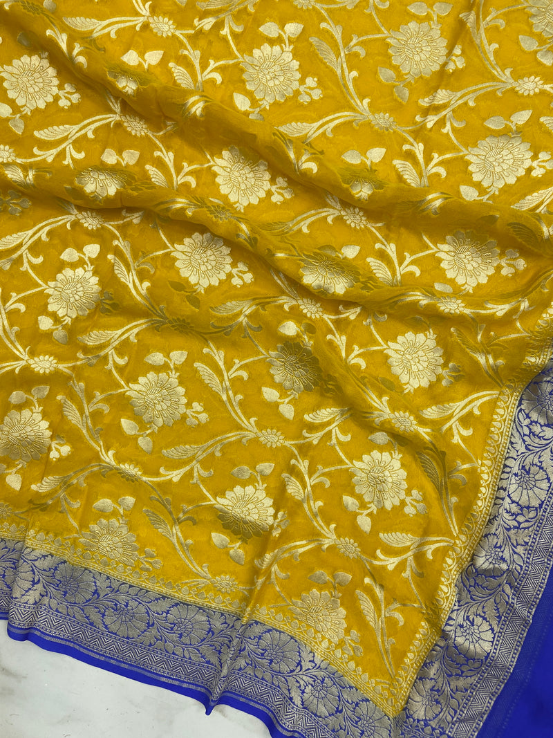 Pure Khaddi Georgette Dupatta - water zari - The Handlooms