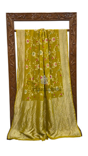 Mustard Yellow Pure Khaddi Georgette Handloom Banarasi Saree - All Over Jaal Work With Meenakari - The Handlooms