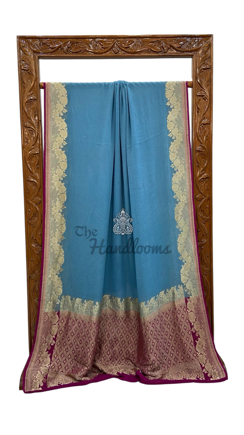 Pure Khaddi Georgette Handloom Banarasi Saree - Water Zari - The Handlooms