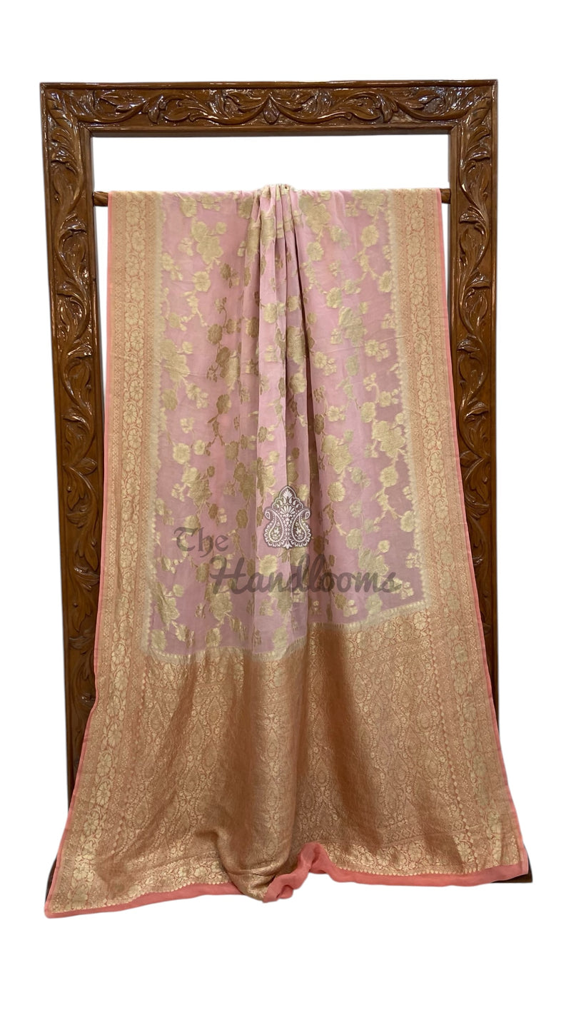 Pure Khaddi Georgette Handloom Banarasi Saree - Water Zari - The Handlooms