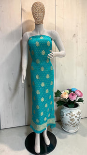 Aqua Blue Pure Khaddi Georgette Banarasi Dress material - The Handlooms