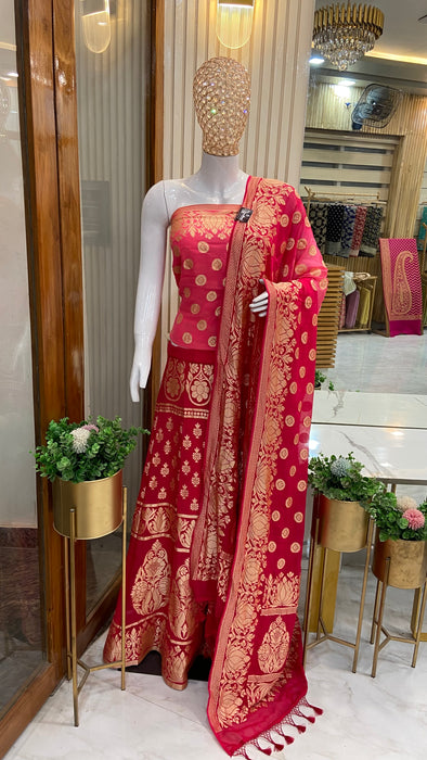 Pure Khaddi Georgette Handloom Banarasi Lehenga - Stitched