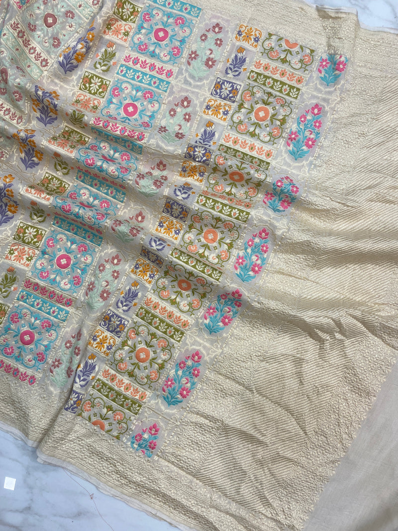 Pure Moonga Georgette Handloom Dupatta - Tilfi Meenakari - The Handlooms