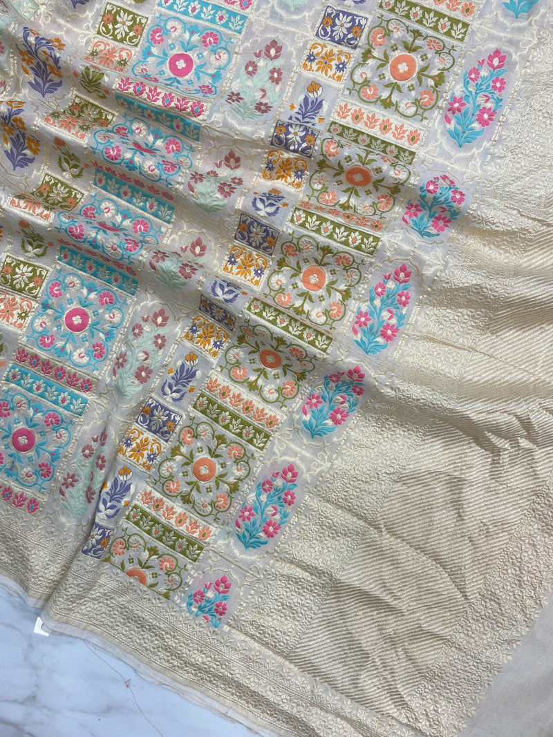 Pure Moonga Georgette Handloom Dupatta - Tilfi Meenakari - The Handlooms