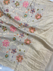 Pure Moonga Georgette Handloom Dupatta - Tilfi Meenakari - The Handlooms