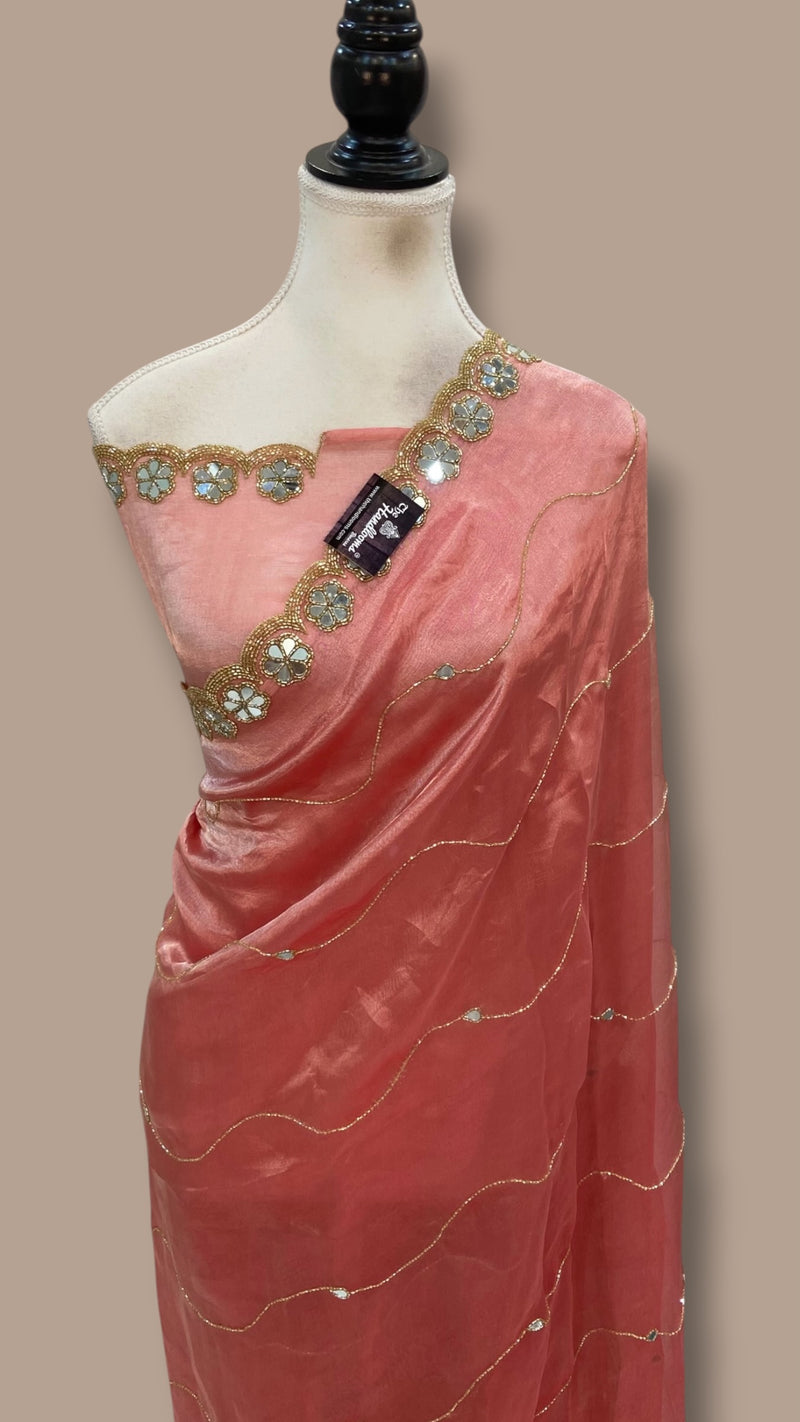 Pure Kora Tissue Handloom Banarasi Saree - Handwork
