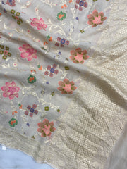 Pure Moonga Georgette Handloom Dupatta - Tilfi Meenakari - The Handlooms