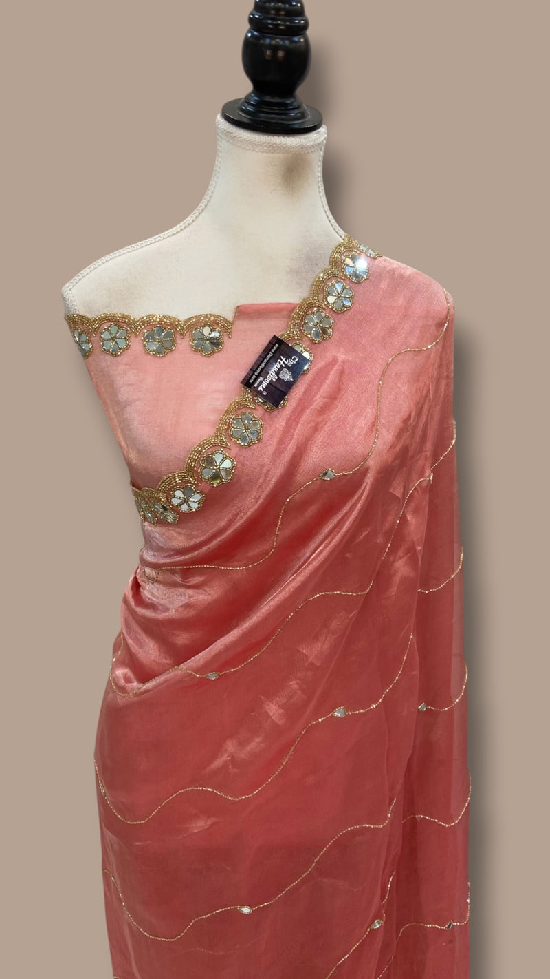 Pure Kora Tissue Handloom Banarasi Saree - Handwork