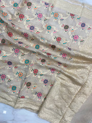 Pure Moonga Georgette Handloom Dupatta - Tilfi Meenakari - The Handlooms