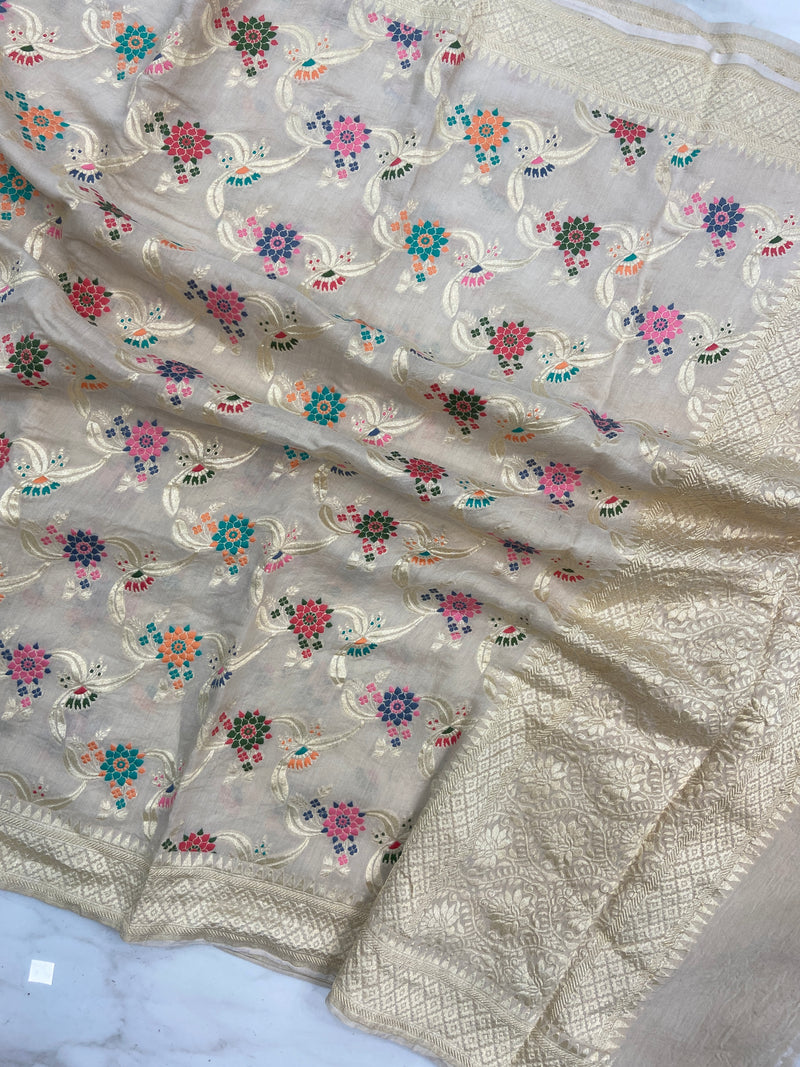 Pure Moonga Georgette Handloom Dupatta - Tilfi Meenakari - The Handlooms