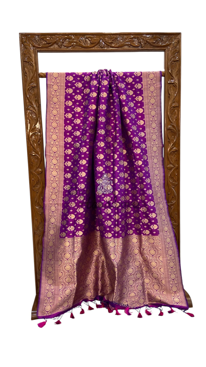 Pure Katan Silk Banarasi Handloom Saree - All over jaal work