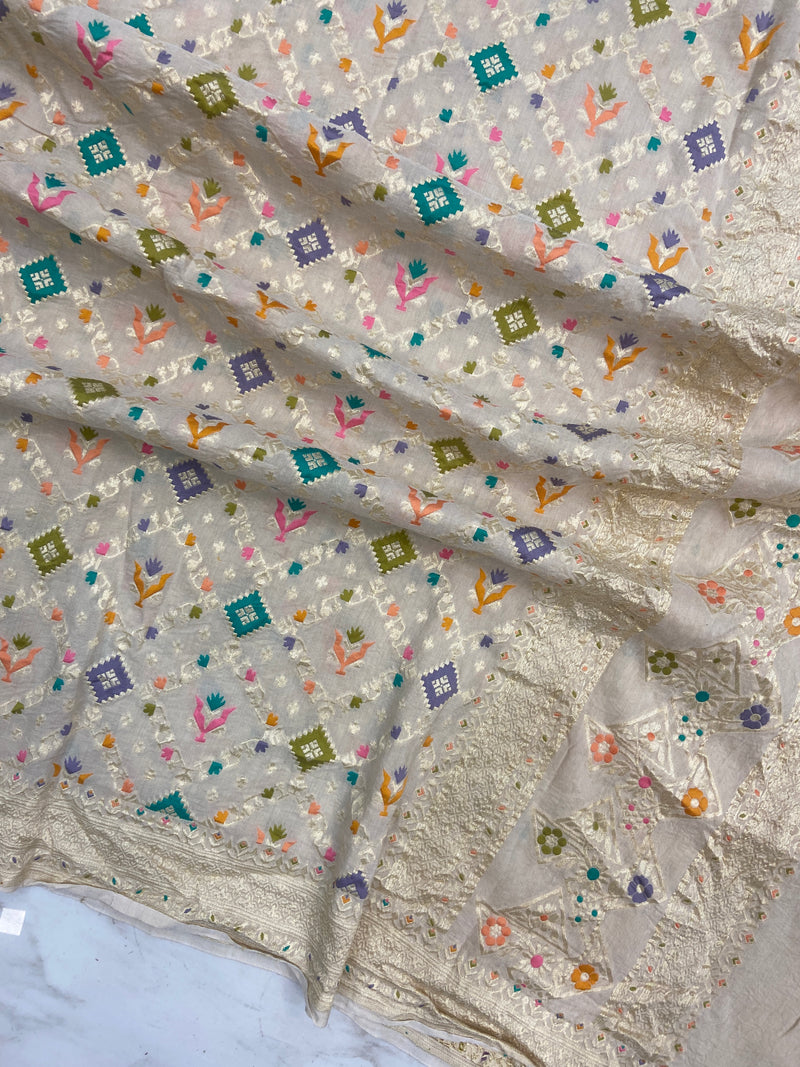 Pure Moonga Georgette Handloom Dupatta - Tilfi Meenakari - The Handlooms