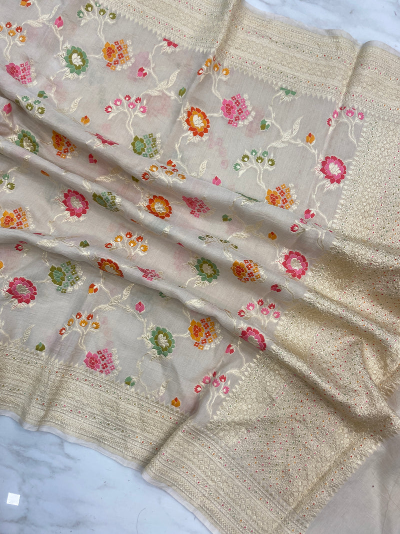 Pure Moonga Georgette Handloom Dupatta - Tilfi Meenakari - The Handlooms