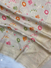 Pure Moonga Georgette Handloom Dupatta - Tilfi Meenakari - The Handlooms