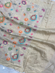 Pure Moonga Georgette Handloom Dupatta - Tilfi Meenakari - The Handlooms