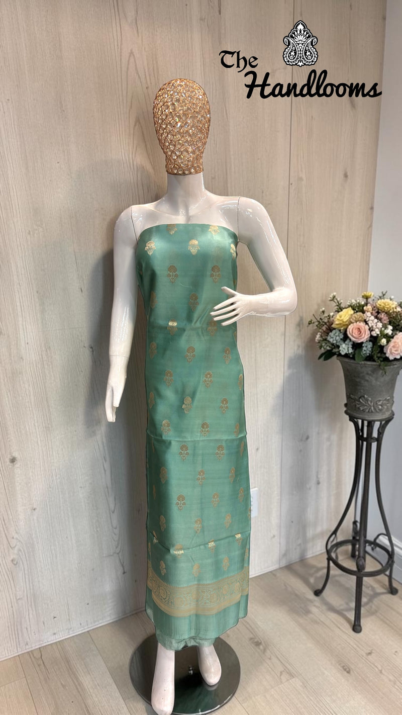 Pure Mango Silk Handloom Banarasi Dress Material - The Handlooms