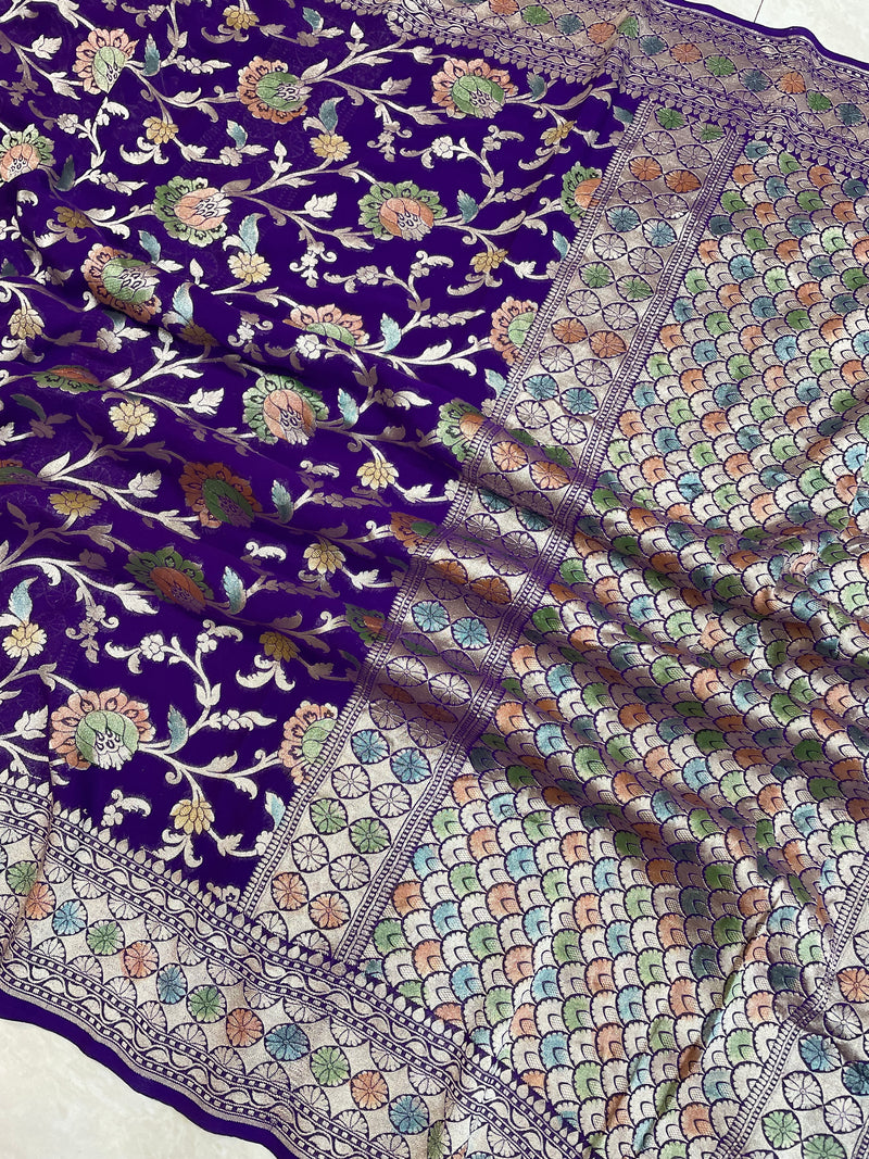 Pure Khaddi Georgette Banarasi Saree - water zari - The Handlooms