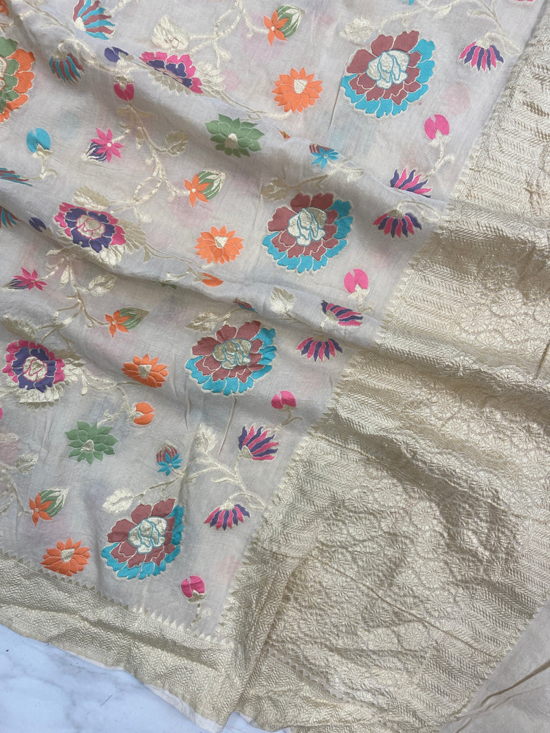 Pure Moonga Georgette Handloom Dupatta - Tilfi Meenakari - The Handlooms