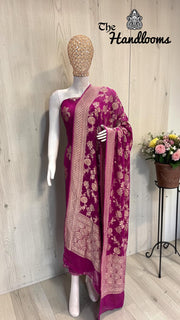 Pure Khaddi Georgette Handloom Banarasi Dress Material Water Zari - The Handlooms