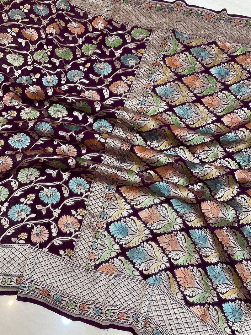 Pure Khaddi Georgette Banarasi Saree - water zari - The Handlooms