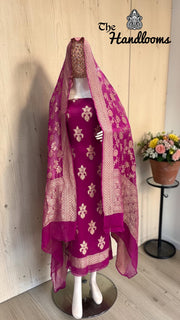 Pure Khaddi Georgette Handloom Banarasi Dress Material Water Zari - The Handlooms