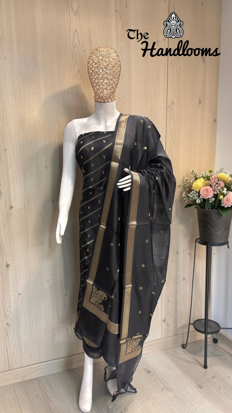 Pure Mango Silk Handloom Banarasi Dress Material - The Handlooms